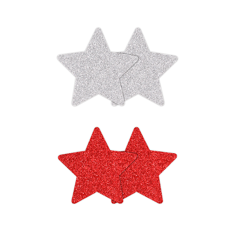 PRETTY PASTIES GLITTER STARS RED/SILVER 2 PAIR - Click Image to Close