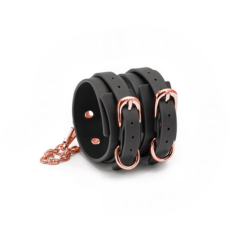 BONDAGE COUTURE ANKLE CUFFS BLACK W/ ROSE GOLD - Click Image to Close