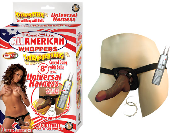 AFRO AMERICAN WHOPPERS VIBRATING 8 IN DONG W/HARNESS