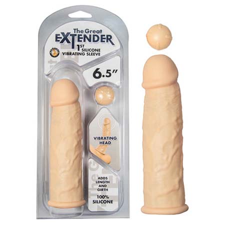 THE GREAT EXTENDER 1ST SILICONE VIBRATING SLEEVE 6.5 IN FLESH - Click Image to Close