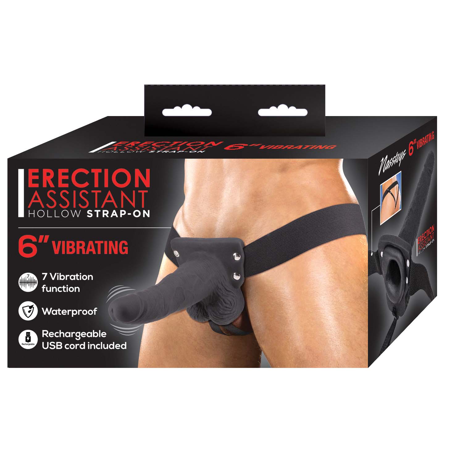 ERECTION ASSISTANT HOLLOW STRAP-ON 6 VIBRATING BLACK " - Click Image to Close