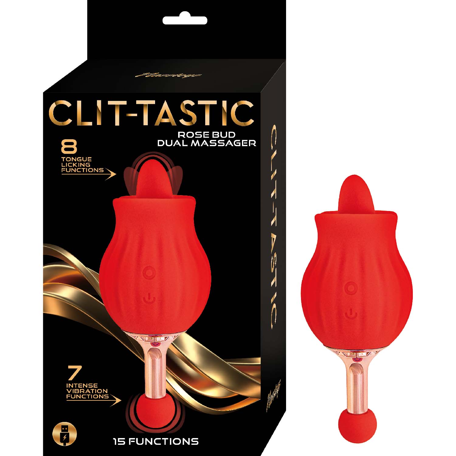 CLIT-TASTIC ROSE BUD DUAL MASSAGER RED - Click Image to Close