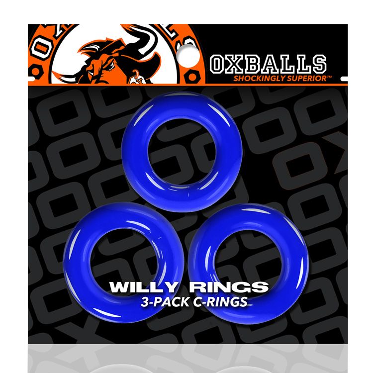 WILLY RINGS 3 PK COCKRINGS POLICE BLUE (NET) - Click Image to Close