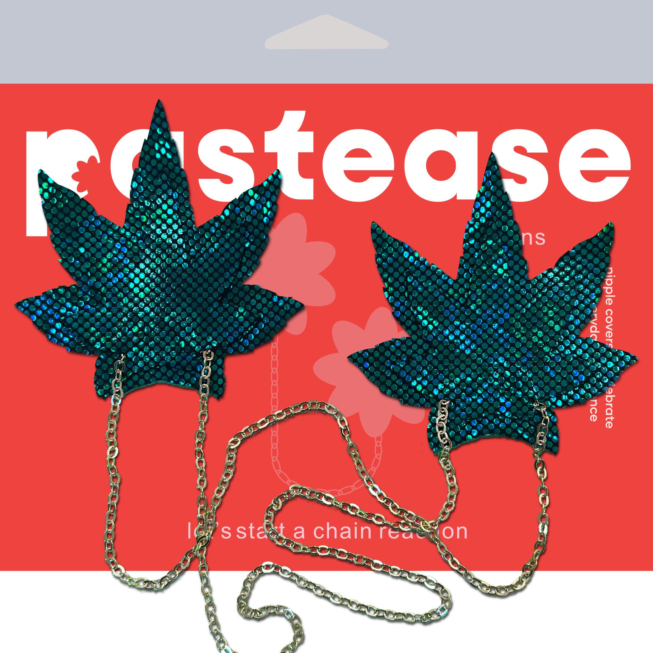 SHATTERED GLASS DISCO BALL WEED W GOLD CHAIN NIPPLE PASTIES - Click Image to Close