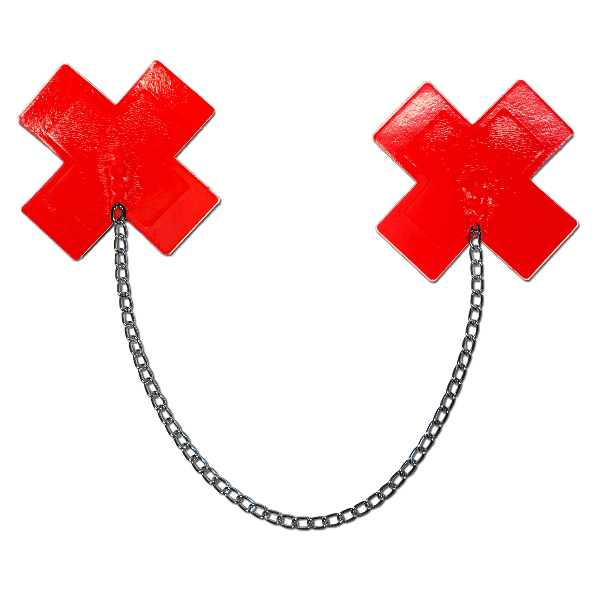 PASTEASE FAUX LATEX RED PLUS X W/ CHUNKY SILVER CHAIN - Click Image to Close