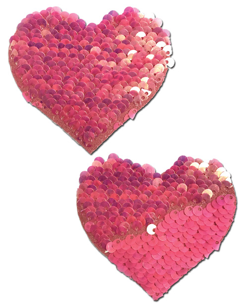 PASTEASE HOT PINK & MATTE PINK COLOR CHANGING SEQUIN HEARTS PASTIES