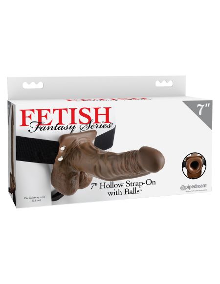FETISH FANTASY 7 HOLLOW STRAP ON W/BALLS BROWN " - Click Image to Close