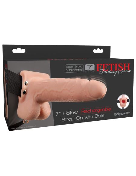 FETISH FANTASY 7 IN HOLLOW RECHARGEABLE STRAP-ON W/ BALLS - Click Image to Close