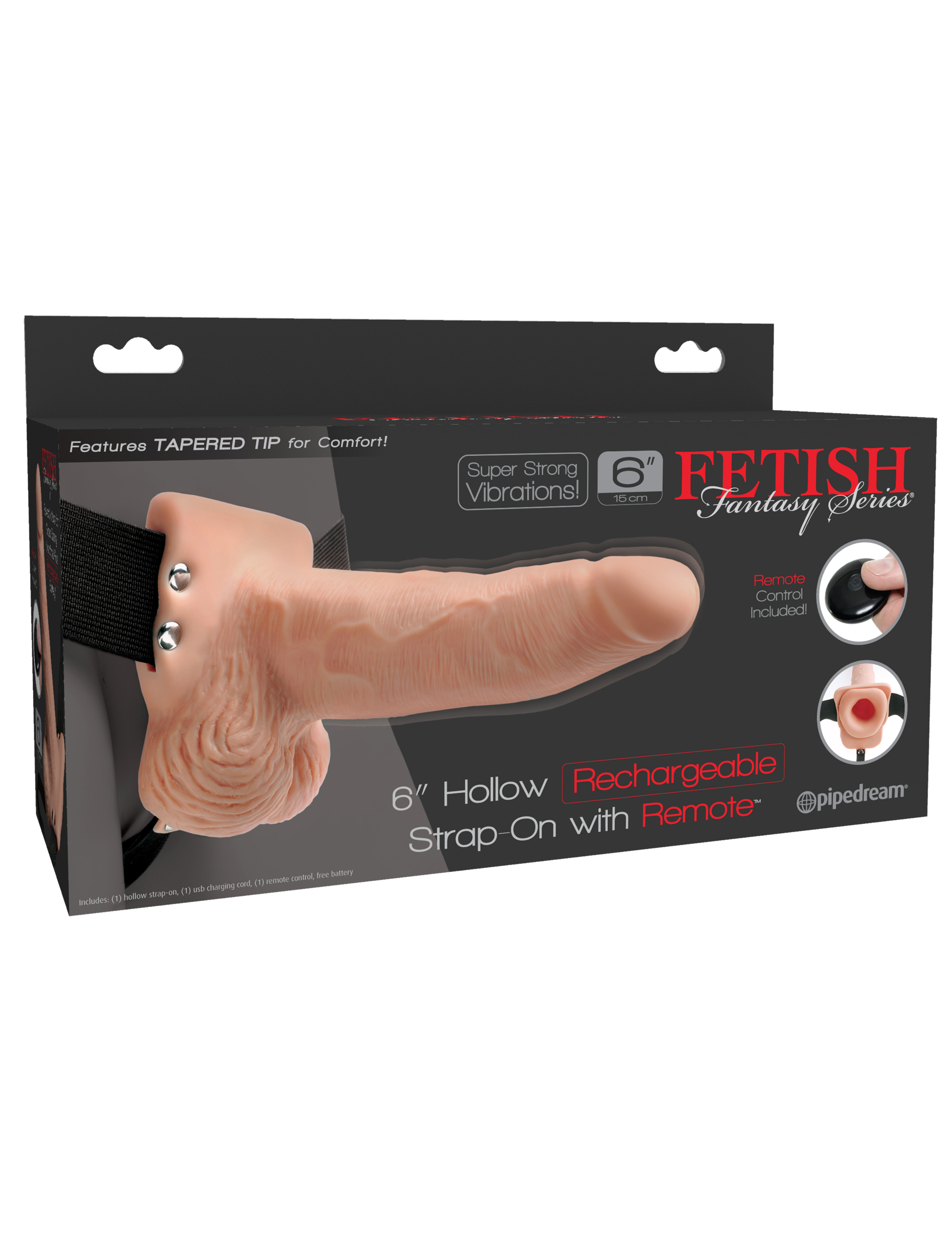 FETISH FANTASY 6 IN HOLLOW RECHARGEABLE STRAP-ON REMOTE FLESH - Click Image to Close