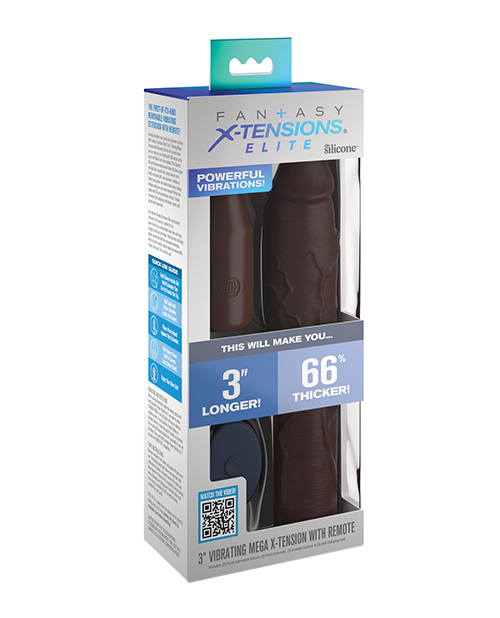 FANTASY X-TENSIONS ELITE 9IN SLEEVE W/ VIBRATING PLUG BROWN - Click Image to Close