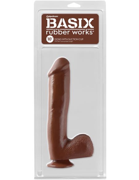 BASIX RUBBER WORKS 10IN DONG W/SUCTION CUP BROWN