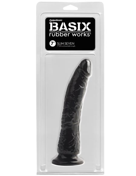 BASIX RUBBER WORKS 7IN BLACK SLIM DONG W/ SUCTION CUP