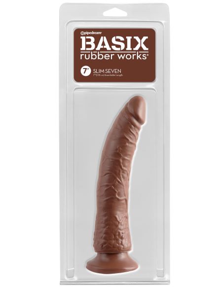 BASIX RUBBER WORKS 7IN BROWN SLIM DONG W/ SUCTION CUP