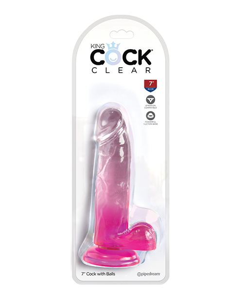 KING COCK CLEAR 7IN W/ BALLS PINK - Click Image to Close
