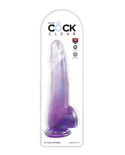KING COCK CLEAR 10IN W/ BALLS PURPLE - Click Image to Close