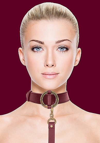 OUCH HALO COLLAR W/ LEASH BURGUNDY - Click Image to Close