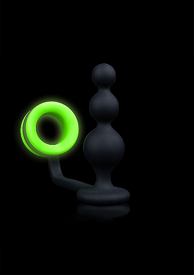 GLOW BEADS BUTT PLUG W/ COCK RING GLOW IN THE DARK - Click Image to Close
