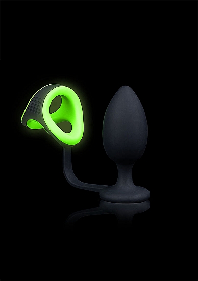 GLOW BUTT PLUG W/ COCK RING & BALL STRAP GLOW IN THE DARK - Click Image to Close