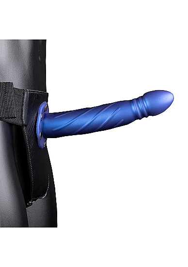 OUCH! TWISTED HOLLOW STRAP-ON 8IN METALLIC BLUE - Click Image to Close