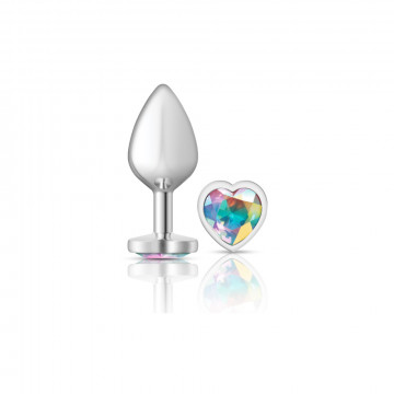 CHEEKY CHARMS HEART CLEAR IRIDESCENT MEDIUM SILVER PLUG - Click Image to Close