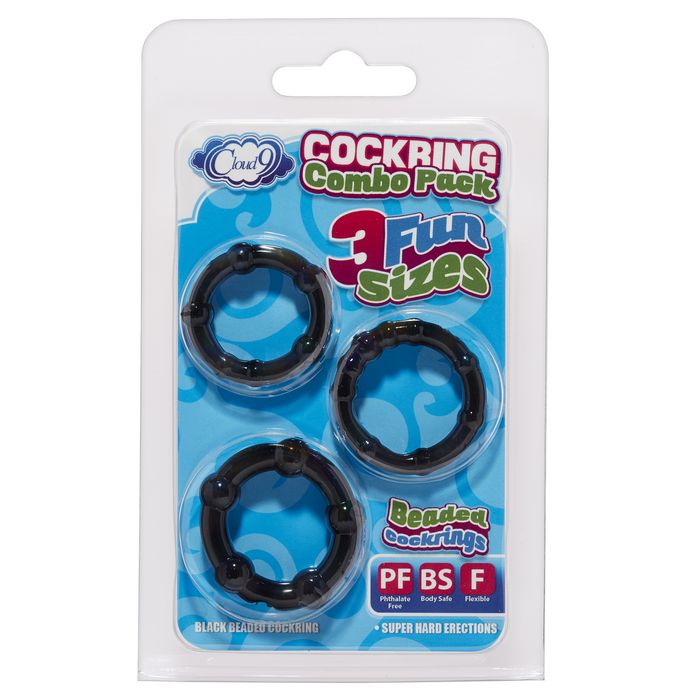 CLOUD 9 COCKRING COMBO BEADED BLACK - Click Image to Close
