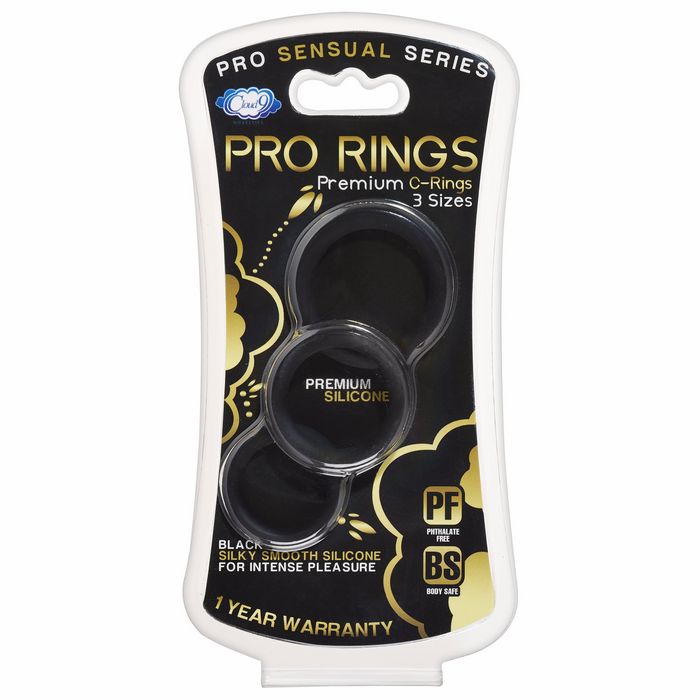 CLOUD 9 PRO SENSUAL SILICONE COCK RING 3 PACK BLACK - Click Image to Close
