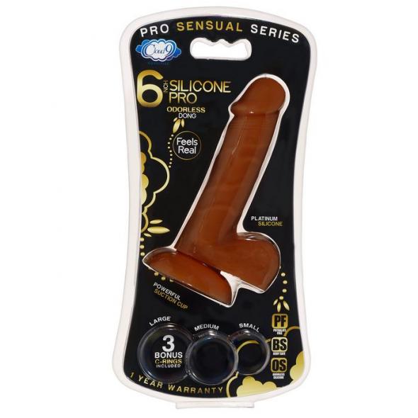 PRO SENSUAL PREMIUM SILICONE DONG W/ 3 C RINGS BROWN 6 " - Click Image to Close