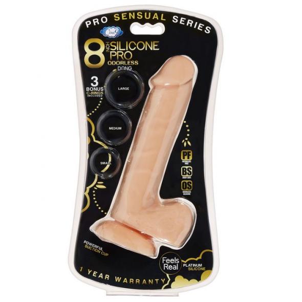 PRO SENSUAL PREMIUM SILICONE DONG W/ 3 C RINGS LIGHT 8 "