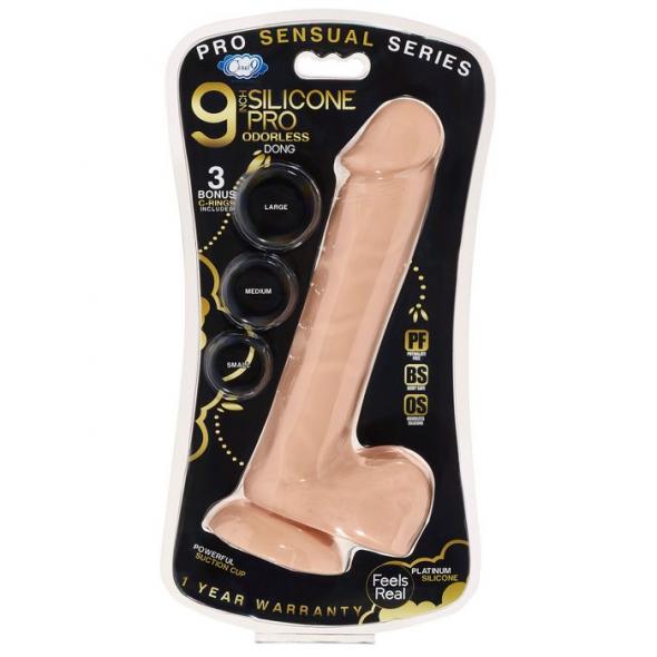 PRO SENSUAL PREMIUM SILICONE DONG W/ 3 C RINGS LIGHT 9 " - Click Image to Close