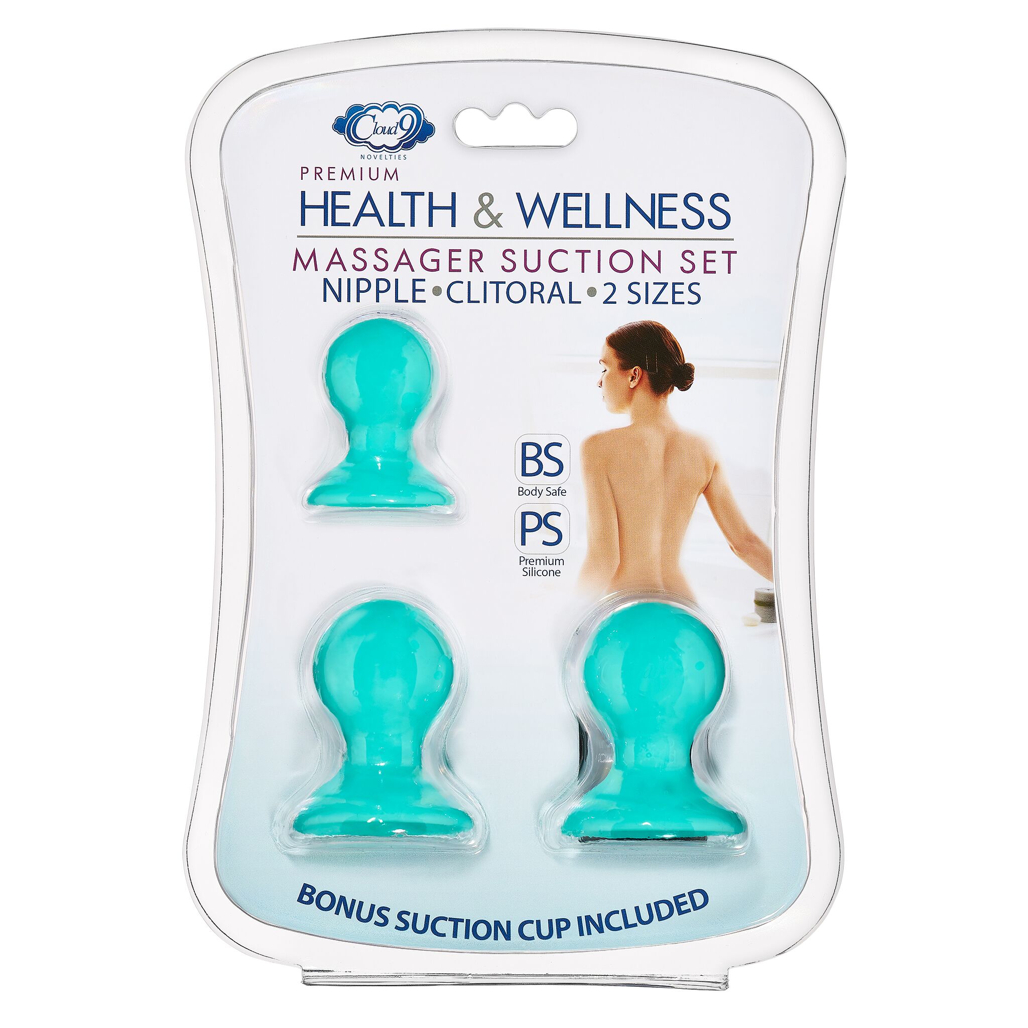 CLOUD 9 HEALTH & WELLNESS NIPPLE & CLITORAL MASSAGER SUCTION SET TEAL - Click Image to Close