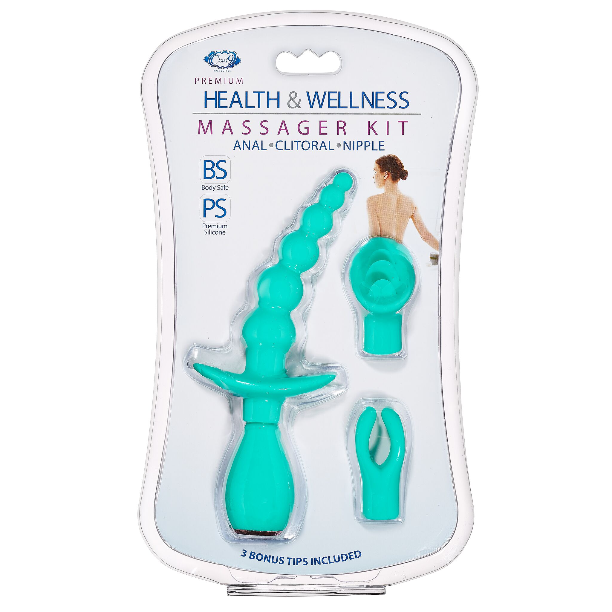 CLOUD 9 HEALTH & WELLNESS ANAL CLITORAL & NIPPLE MASSAGER KIT TEAL - Click Image to Close