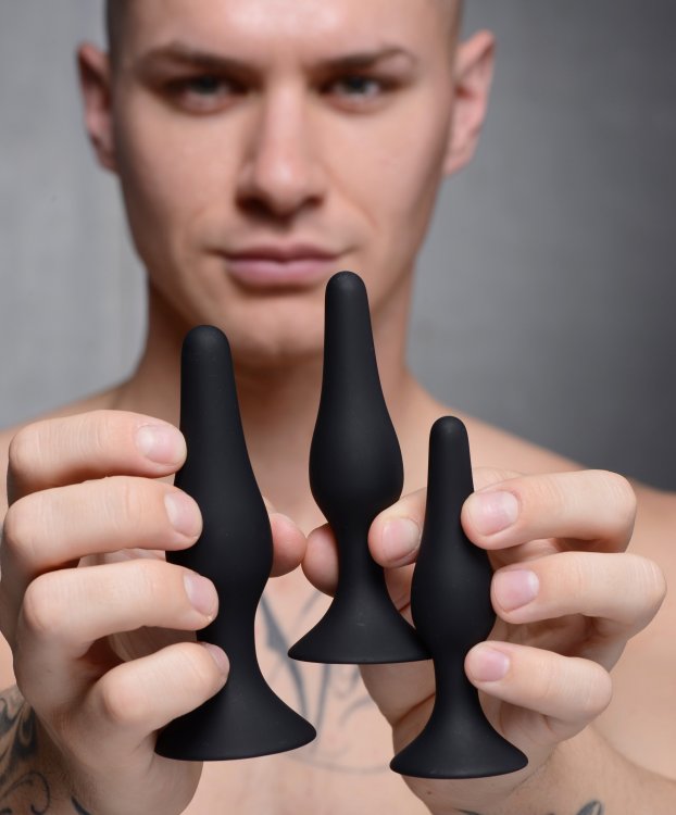 MASTER SERIES TRIPLE SPIRE TAPERED SILICONE ANAL TRAINER 3PC SET - Click Image to Close
