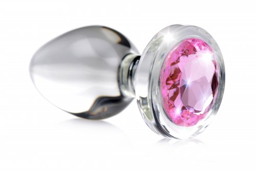 BOOTY SPARKS PINK GEM GLASS ANAL PLUG SMALL - Click Image to Close