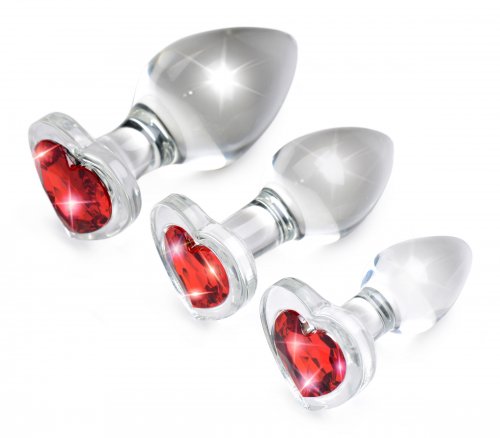BOOTY SPARKS RED HEART GLASS ANAL PLUG SET - Click Image to Close