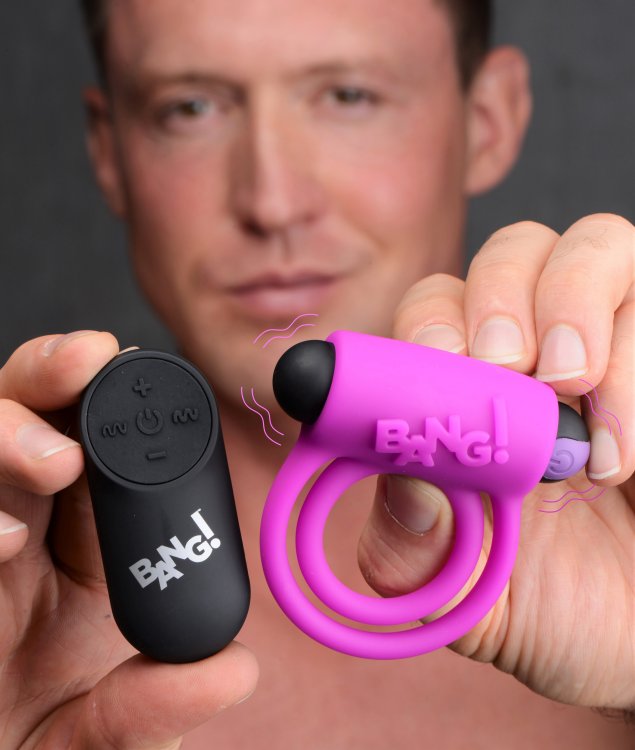BANG! SILICONE COCK RING & BULLET W/ REMOTE PURPLE