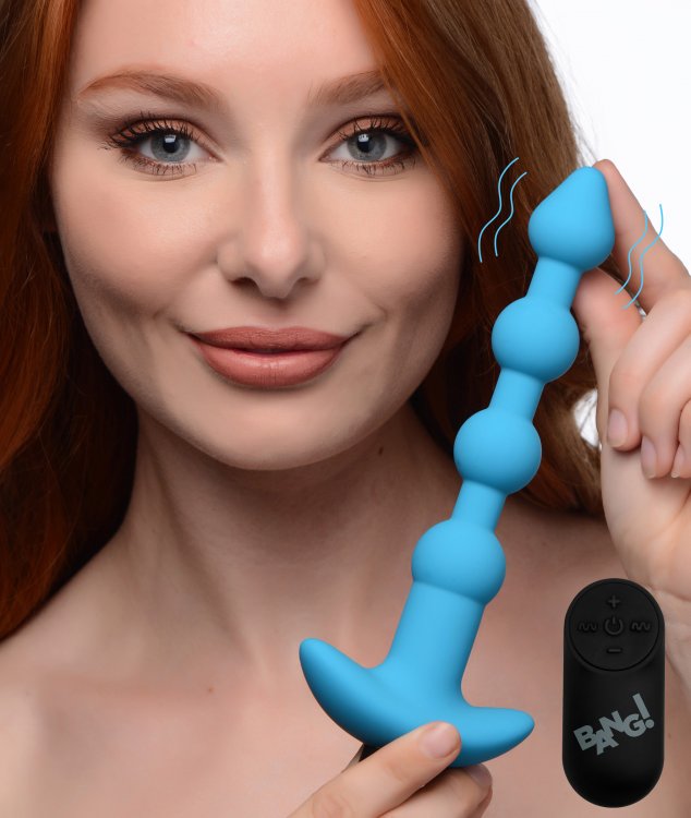 BANG! VIBRATING SILICONE ANAL BEADS & REMOTE BLUE - Click Image to Close