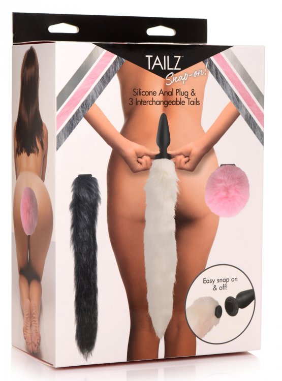 TAILZ SNAP ON SILICONE ANAL PLUG & 3 INTERCHANGEABLE TAILS