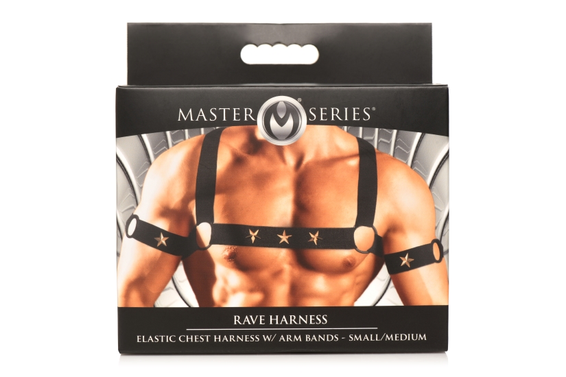 MASTER SERIES ELASTIC CHEST HARNESS W/ ARM BANDS S/M - Click Image to Close