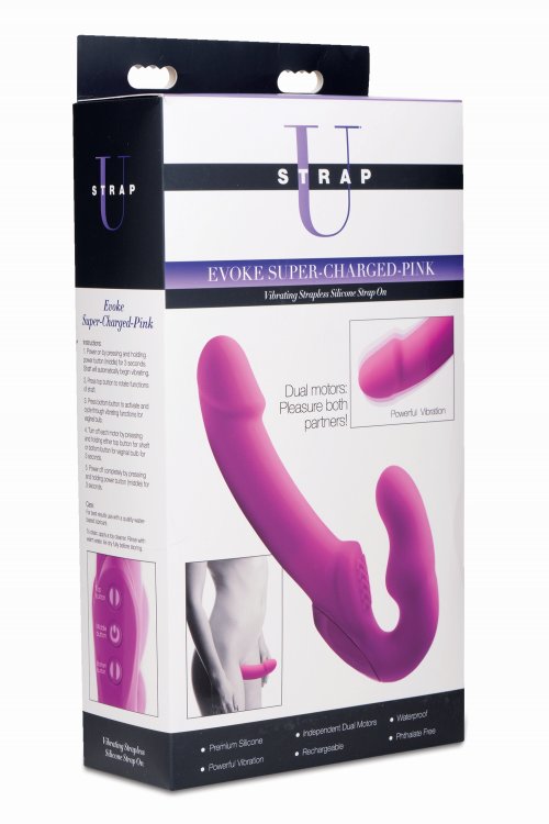 STRAP U EVOKE SUPER CHARGED PINK VIBRATING STRAPLESS SILICONE DILDO - Click Image to Close
