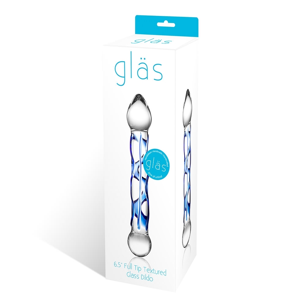 GLAS 6.5 FULL TIP TEXTURED GLASS DILDO " - Click Image to Close