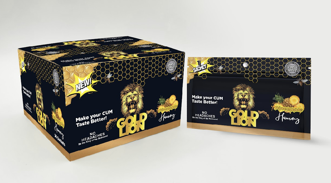 GOLD LION YUMMY PINEAPPLE HONEY 24 PC DISPLAY (NET) - Click Image to Close
