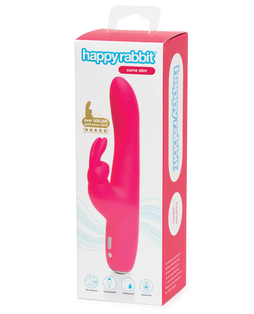HAPPY RABBIT SLIMLINE CURVE RECHARGEABLE VIBRATOR PINK - Click Image to Close