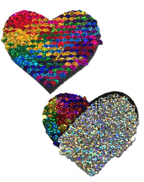 PASTEASE RAINBOW & SILVER GLITTER COLOR CHANGING SEQUIN HEART - Click Image to Close