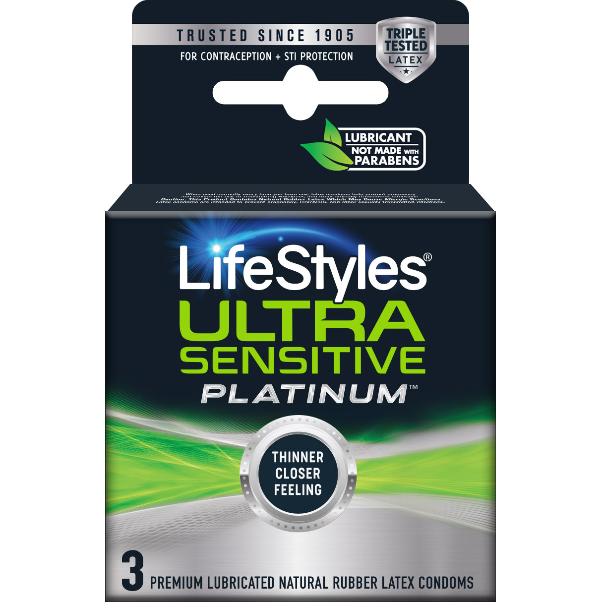 LIFESTYLES ULTRA SENSITIVE PLATINUM 3PK - Click Image to Close