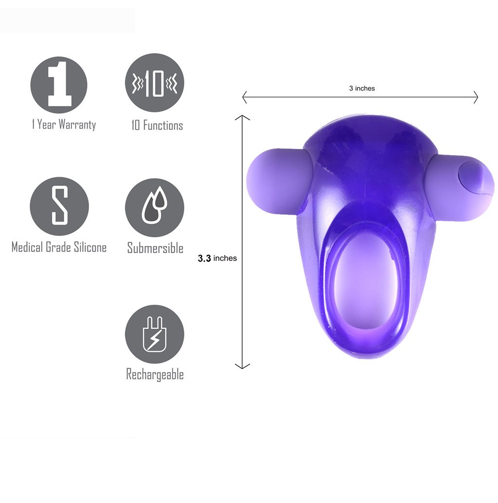 CASEY RECHARGEABLE VIBRATING ERECTION ENHANCER RING PURPLE - Click Image to Close