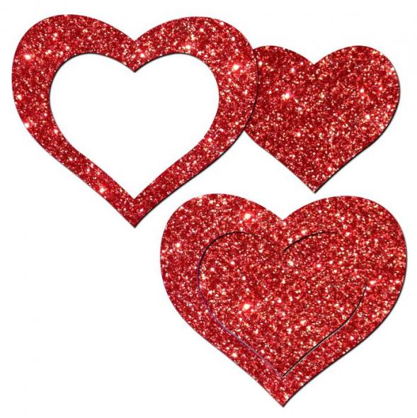 PASTEASE GLITTER PEEK A BOOB HEARTS RED - Click Image to Close
