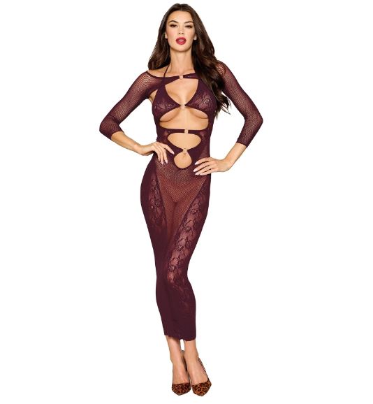 BODYSTOCKING GOWN & SHRUG CHERRY LACQUER O/S