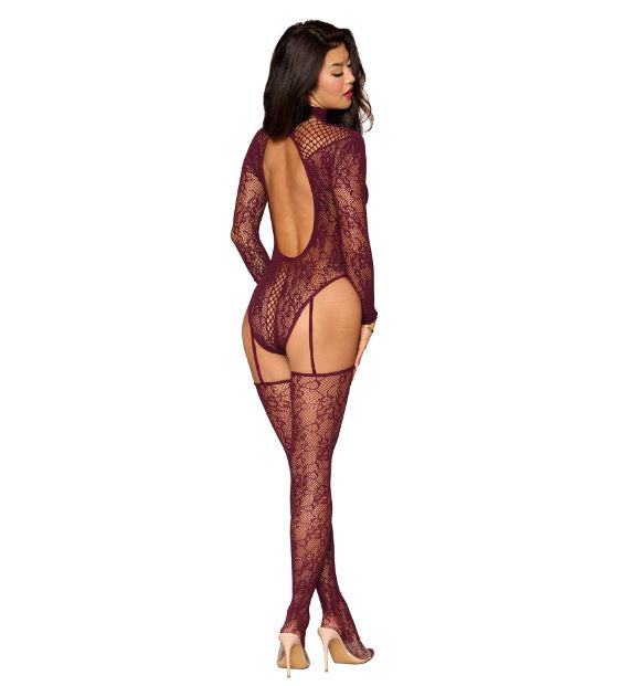 TEDDY BODYSTOCKING CHERRY LACQUER O/S