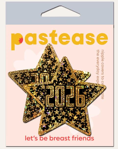 PASTEASE HAPPY NEW YEAR 2026 BLACK & GOLD STAR NIPPLE