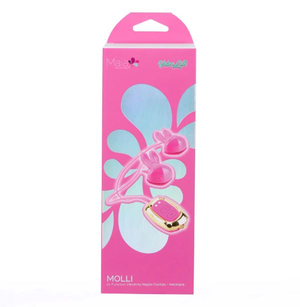 MOLLI VIBRATING NIPPLE CLAMPS & NECKLACE PINK